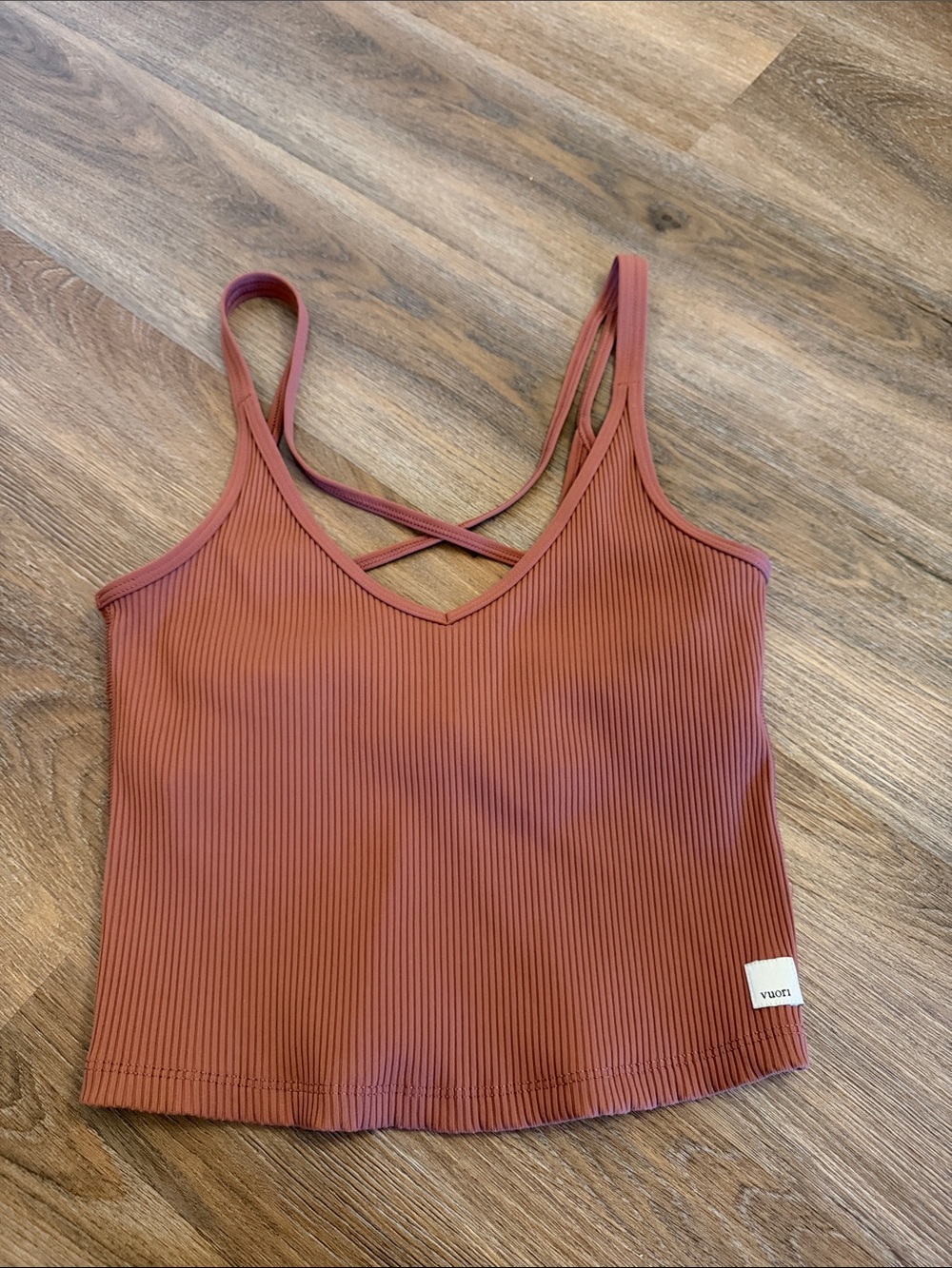 Vuori Ribbed Crossback Tank Top in Rust